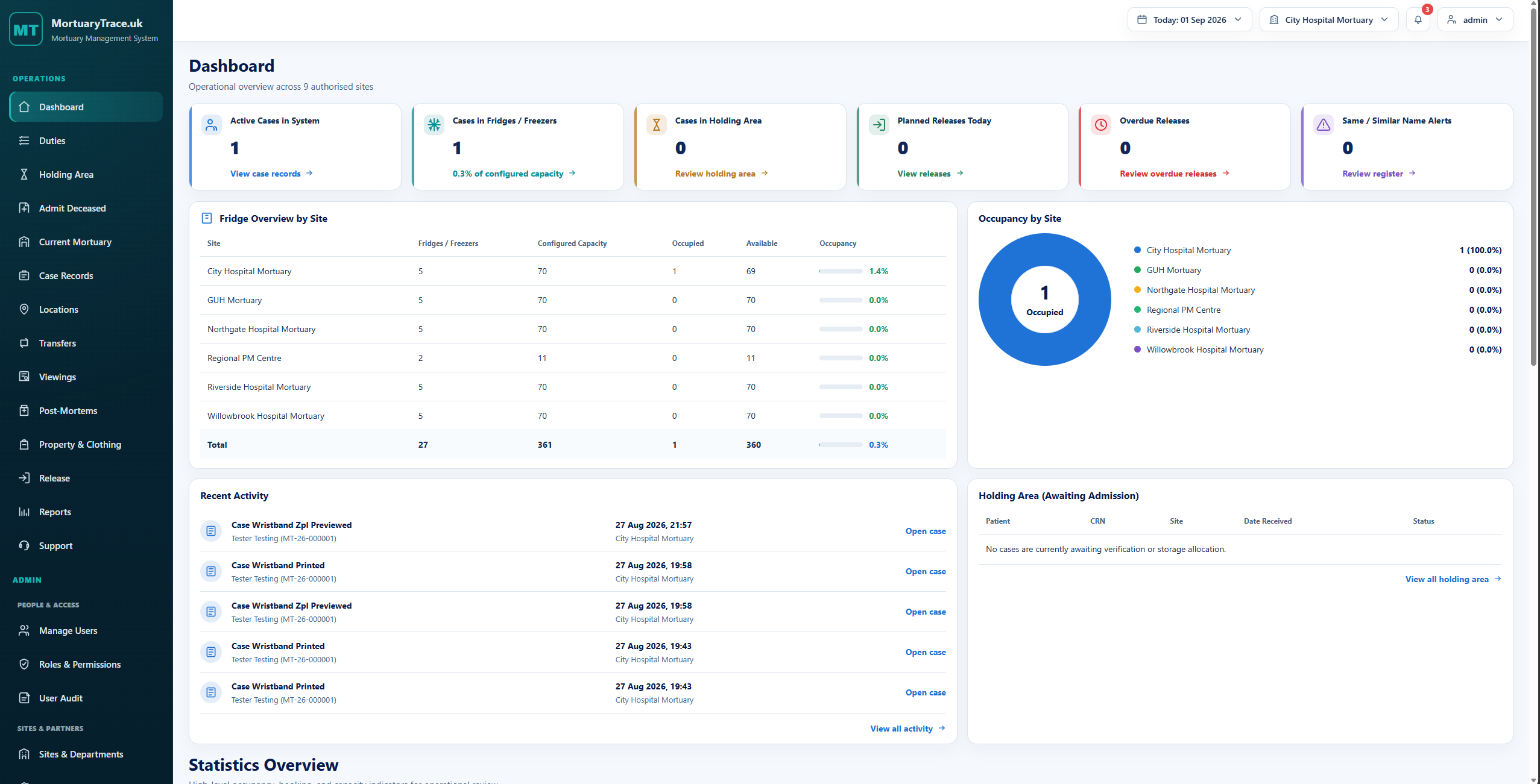 MortuaryTrace dashboard preview